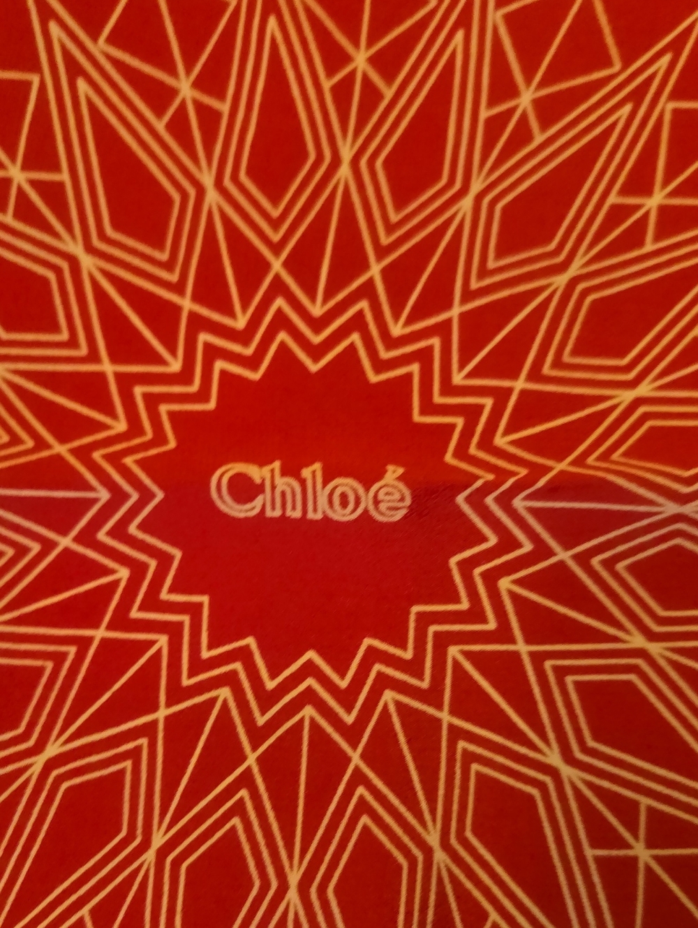 Chloe Vintage Red & Cream Silk Scarf Geometric Pattern